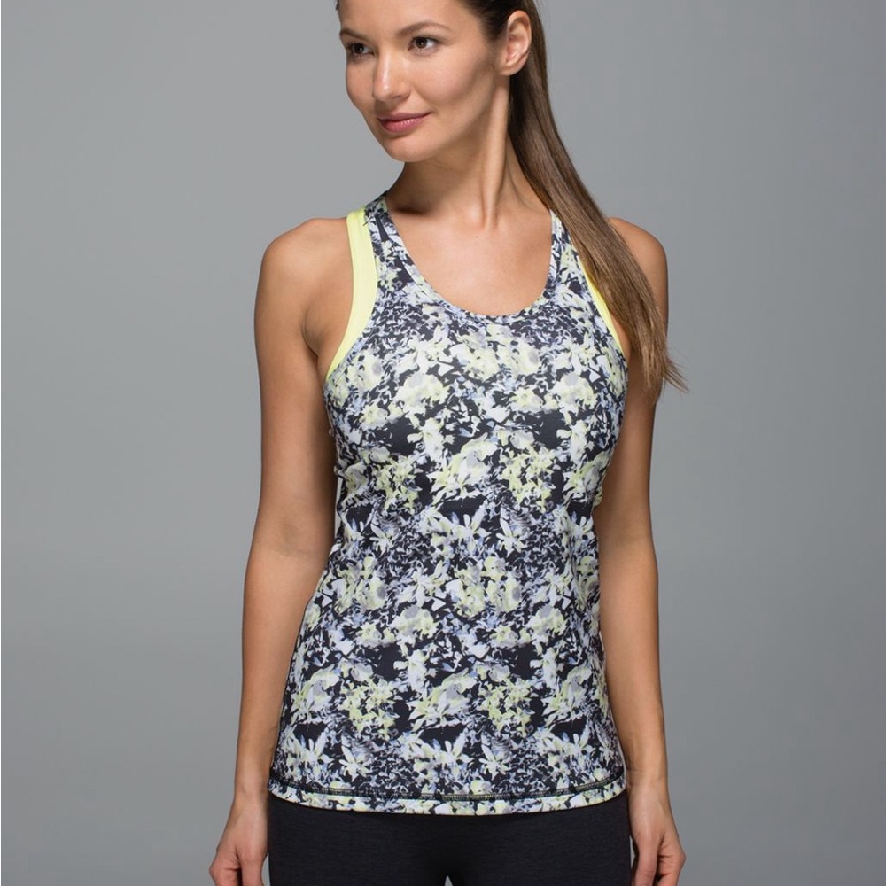 Lululemon Athletica Black and Yellow Floral Tank Top